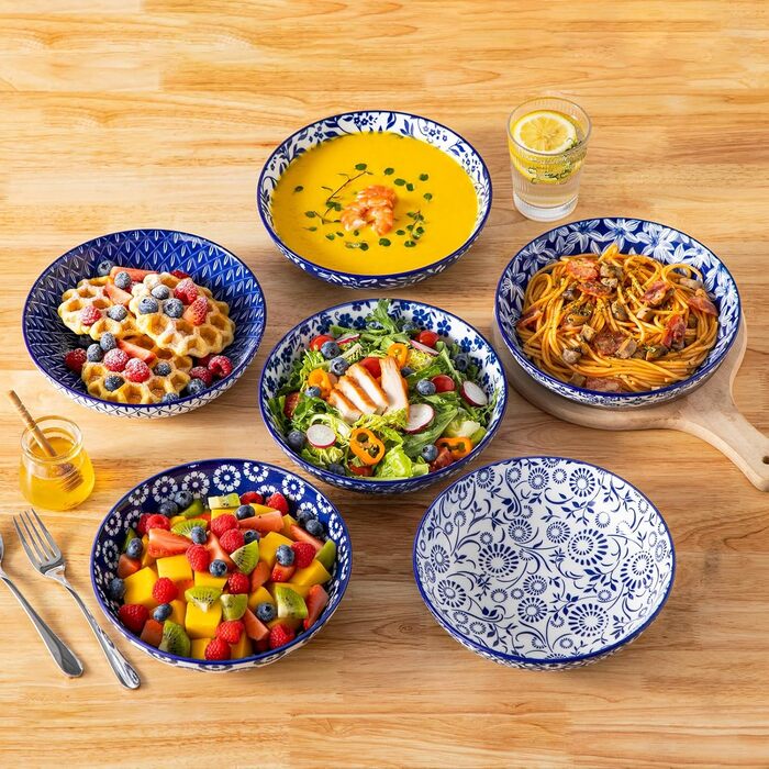 Набір кавових чашок з блюдцями Vancasso Cappuccino SELENE 6шт, 240мл, блакитно-білий вінтаж, високоякісний фарфор, для миття в посудомийній машині та використання в мікрохвильовці