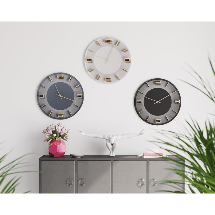 Kare Design Wall Clock Leonardo, /Gold, 49cm Diameter, Modern, Aluminum, Round, Clock for Living Room, Bedroom, Office, Battery not included (White)