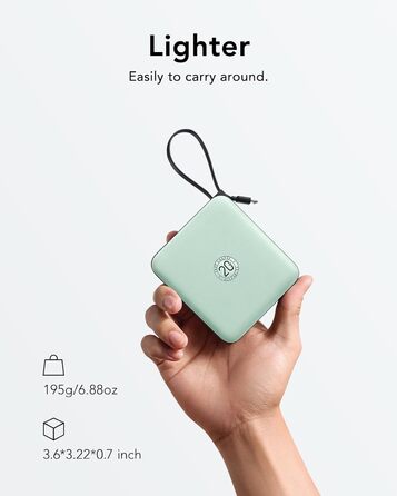 Power Bank VRURC 10000mAh з кабелем: компактний акумулятор USB-C, швидка зарядка 22.5W, LED-дисплей, сумісний з iPhone, Huawei