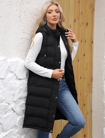 Жіноча зимова жилетка Maeau: тепла, довга, з капюшоном та кишенями (чорний, XXL)