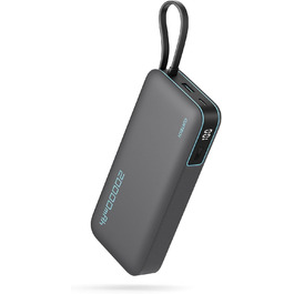 Power Bank CUKTECH 20000mAh з USB-C кабелем, 45W, Digital Display, для iPhone, MacBook, Galaxy, темно-сірий