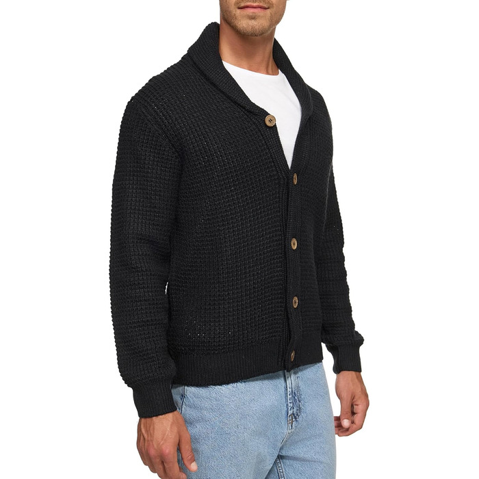 Кардиган чоловічий Indicode INBrandox з коміром-шарфом та ґудзиками | Дріб'язковий кардиган для чоловіків (XL, Чорний)