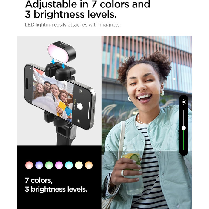 Стабілізатор Gimbal Spigen з розпізнаванням обличчя, селфі-стік, штатив, LED-підсвітка, вертикальне/горизонтальне обертання, сумісний зі смартфонами iPhone, Samsung та іншими