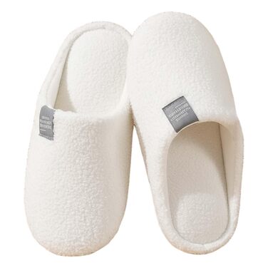 Тапочки зимові плюшеві, теплі та зручні для дому та вулиці. Антиковзкі, дихаючі гостьові тапочки для жінок та чоловіків. Розмір 36/37 EU, білий колір