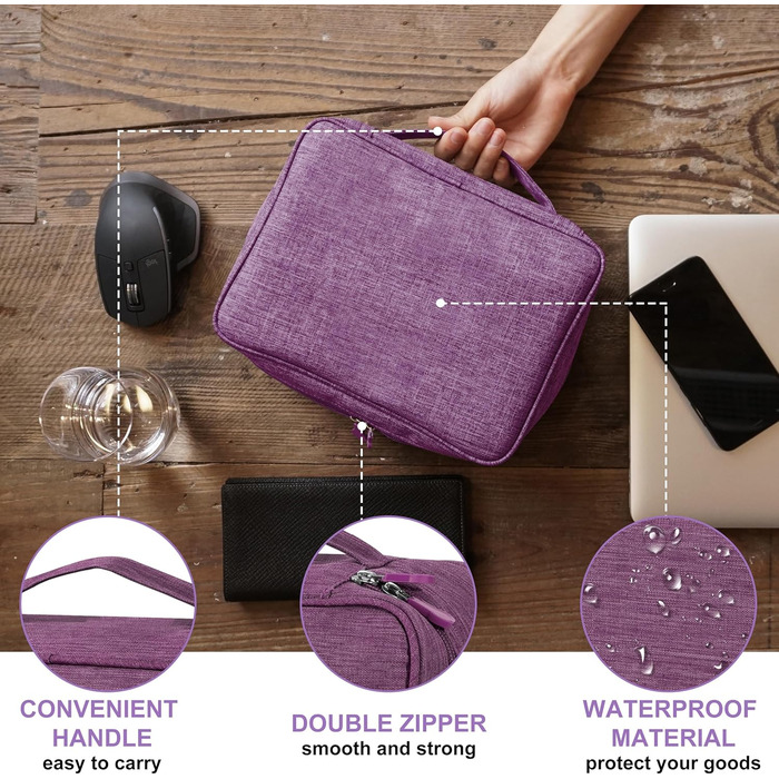 Водонепроникна сумка-органайзер для кабелів та аксесуарів електроніки (фіолетовий)