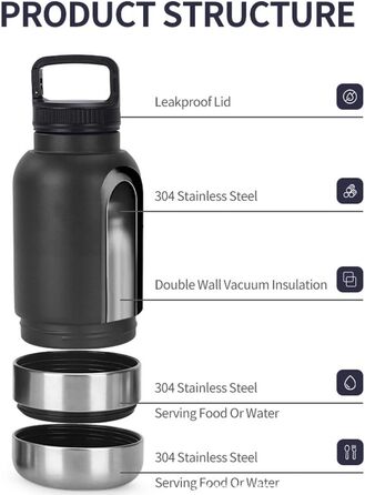 Водонепроникна пляшка для собак Dijiusidy 950 мл (чорна) - 3 в 1 з мискою для прогулянок, подорожей та кемпінгу
