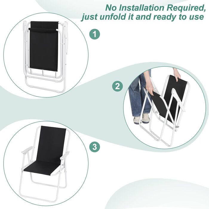 WOLTU Folding Camping Chairs, 2-Pack, Folding Chair, Comfortable Folding Stool, Lightweight Fishing Chair with Armrests for Picnic, Outdoor, Hiking, Garden, Balcony, (Black)