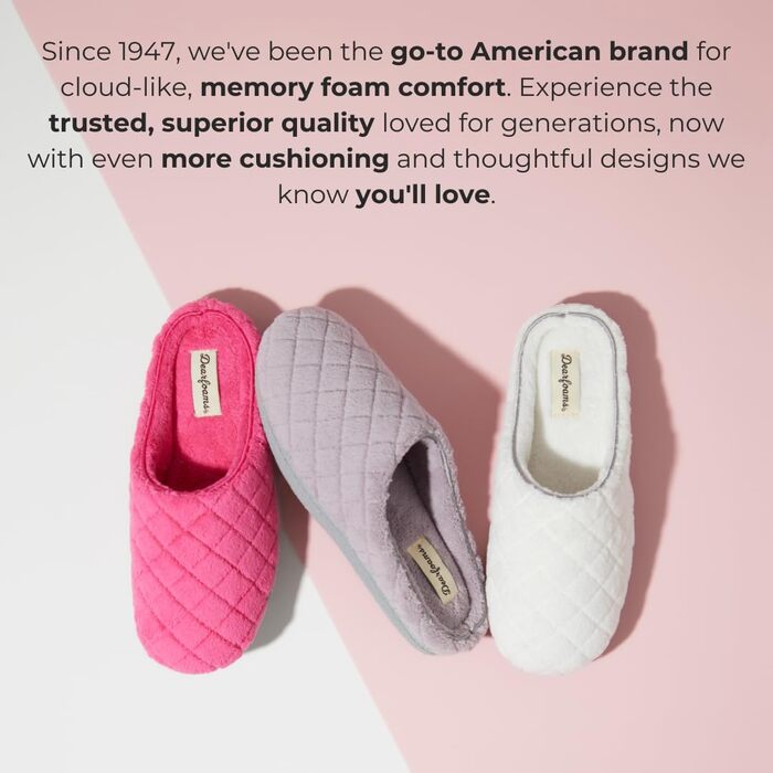 Dearfoams Leslie: жіночі тапочки-клоги з меморі-піною, широка модель (42/44 EU), колір Frosted Plum Terry