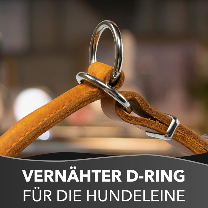 Rund & Weich - Dog Collar with Stop Feature - Size L - 55cm with Adjustable Buckle and Integrated Stable Core, Leather Collar with Pull Limiter, Gentle on Fur Pull Stopper, Cowhide Leather (55 L, Cognac)