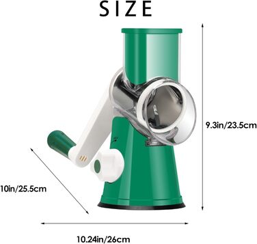 Ручна тертка Ourokhome Rotary: тертка для сиру, овочів, горіхів, картоплі, моркви (3 леза, темно-зелена)