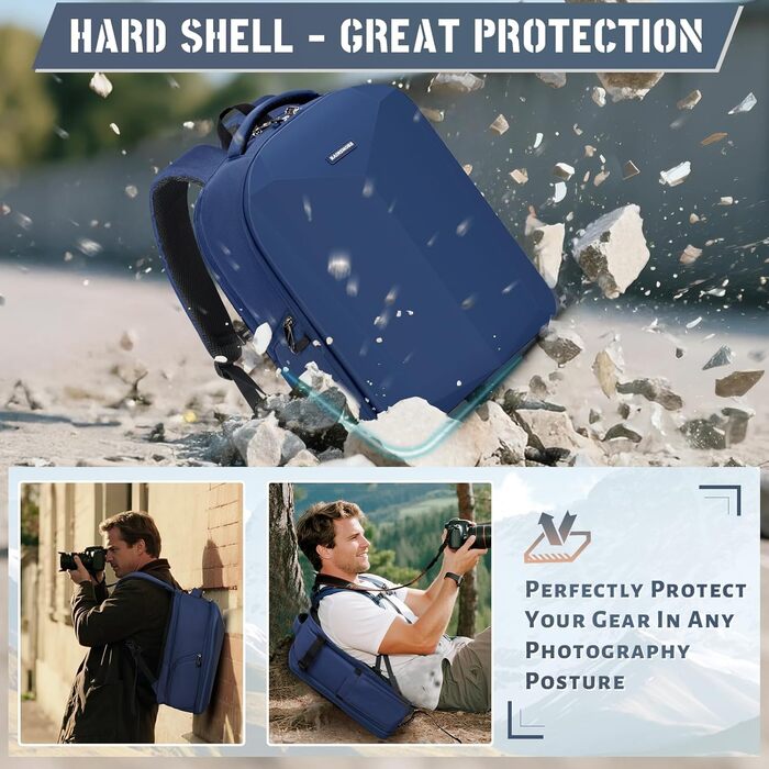 Рюкзак для фотокамери RAINSMORE: водонепроникний, з захистом від дощу, для DSLR/SLR, з відділенням для ноутбука, професійний, блакитний