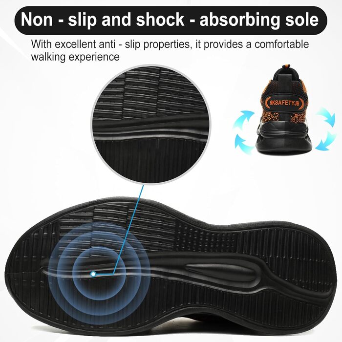 Чоловічі робочі черевики S1 з захистом від удару, антиковзаючі, безпечні черевики, розмір 38-46 EU, 43 EU, помаранчевий колір