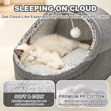 Jiupety Cat Cave, Cat House, Cat Basket, Cat Bed with Non-Slip Bottom, Cat Bed with Washable Detachable Cushion, M (16.1 x 16.1 x 13 inches), Dark Gray