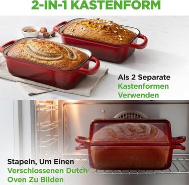 Форма для випічки хліба NutriChef чавунна емальована з кришкою 22.9 см, червона + рукавиці