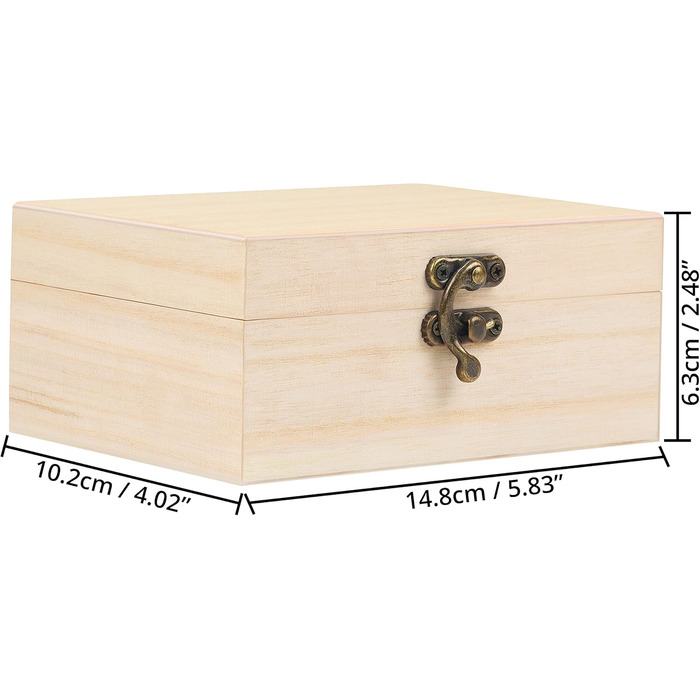 BELLE VOUS Natural Wooden Boxes (Pack of 6) - 5.8 x 4.0 x 2.5 inches - Blank Wooden Boxes with Hinged Lid & Front Closure - Jewelry Boxes to Decorate, Craft & Hobbies