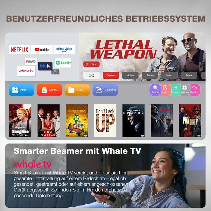 Mini проєктор VOPLLS 4K з автофокусом та корекцією трапеції: Full HD WiFi6 Bluetooth, 700ANSI, для дому та на вулиці (Чорний)