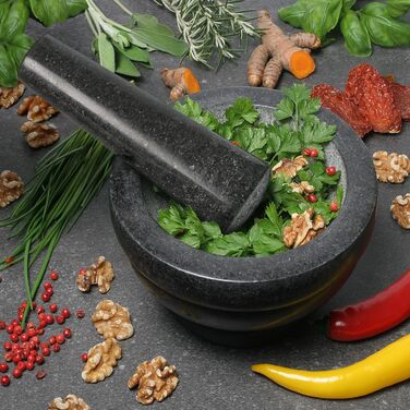 Набір ступка та товкачик Wenco з граніту 16 см для спецій, трав та песто - міцна кухонна техніка для традиційної кухні