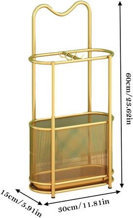 Металева підставка для парасоль та тростинок SINBINTA, з гачками та піддоном, для прихожого/входу (Золота)