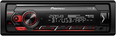 Автомагнітола Pioneer MVH-S420BT 1DIN, Bluetooth, USB, AUX, RDS, керування iPhone, мікрофон, чорна/червона, німецьке меню