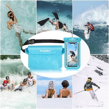 Водонепроникна поясна сумка-мішок з водонепроникним чохлом для телефону, універсальна пляжна сумка з кишенею для телефону, для водного спорту, пляжу, плавання, катання на човні (Світло-блакитний)