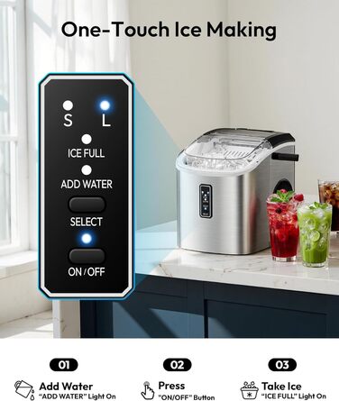 Машина для приготування льоду EUHOMY, чорна, 12 кг/день, самоочищення, 9 кубиків за 6 хвилин, 2 розміри, з ручкою, кошиком та лопаткою