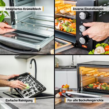 Міні-піч TZS First Austria 30L з регулюванням температури до 230°C, таймером 60 хв, 3 рівнями та решіткою для гриля - для невеликих кухонь та кемпінгу