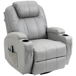 HOMCOM Electric TV Recliner Chair, Weight Capacity 150 kg, Stressless Recliner with Lie-Flat Function, Faux Leather, Light Grey