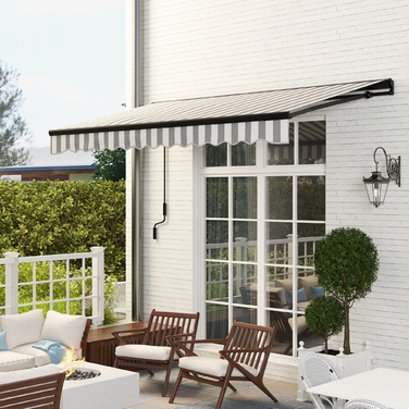 Outsunny розширювана консольна маркіза електрична, балконна маркіза 395 x 250 см, захист від сонця з UV-захистом, ручна криворучка, регульована касетова маркіза з дистанційним керуванням, сіра+біла | Aosom