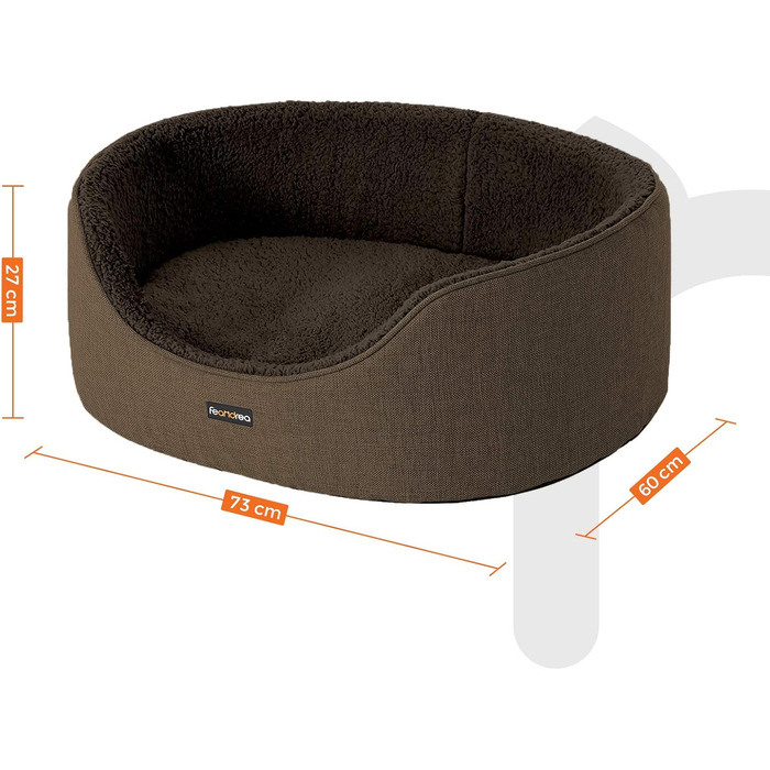 Feandrea Dog Bed, Dog Basket, Reversible Cushion, 73 x 60 x 27 cm, Brown PGW031K01