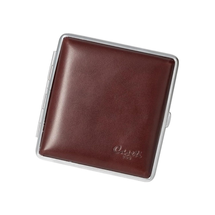 Genuine leather cigarette case, 9.5 x 8.5 x 2 cm, holds 20 cigarettes with elastic band (Dark Brown)
