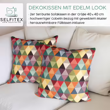 Комплект з 2-х кольорових диванних подушок Selfitex 40x40 см з наповнювачем, люксові декоративні подушки для дивану з чохлом на блискавці, яскравий дизайн трикутники