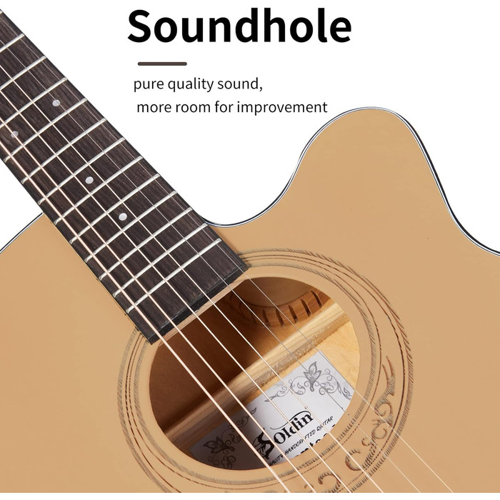 Акустична гітара Soldin 40 дюймів з масивною кришкою з ялини, комплект з аксесуарами (Gigbag, підставка, тюнер, ремінь, каподастр, струни, серветка, медіатори)
