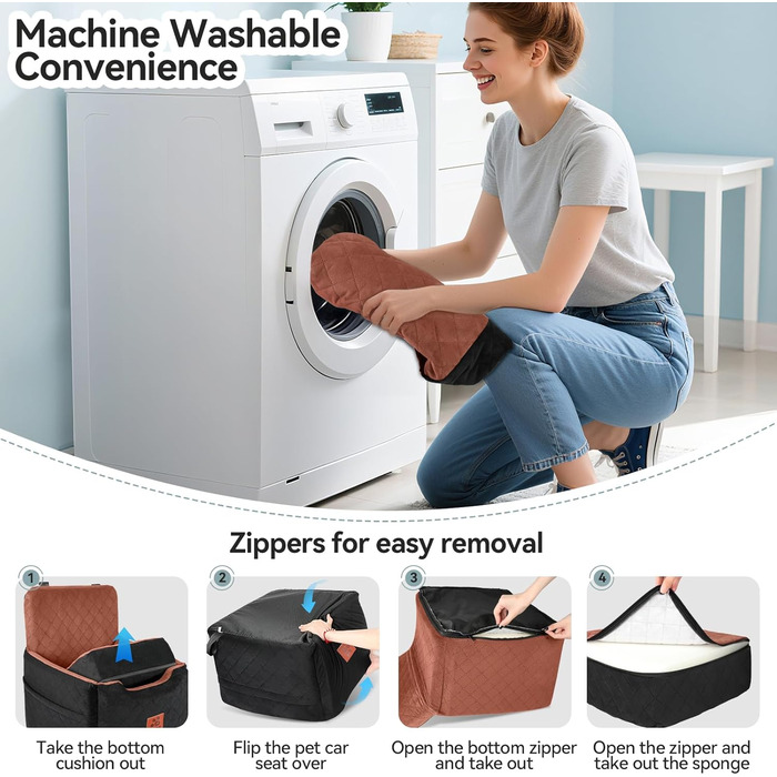 Автокрісло для собак маленьких та середніх порід (до 15 кг), знімний, миючий, з 2 ременями безпеки. Чорний/Коричневий колір, універсальний розмір