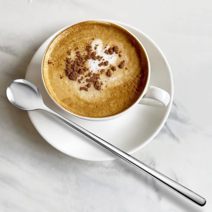 Набір ложок для лате макіато, 8 шт., 24 см, нержавіюча сталь, для десертів, кави, молочних коктейлів, морозива, придатні для миття в посудомийній машині, сріблясті