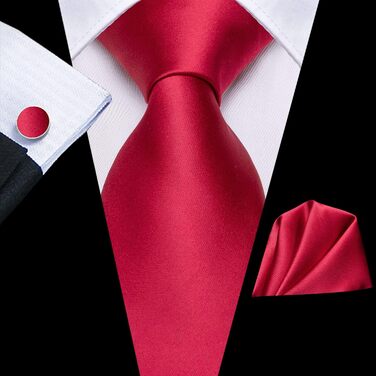 Комплект краваток Hi-Tie Classic (4 шт.): шовкові краватки, нагрудна хустка, запонки, зажим для краватки в смужку та пейслі, червоний