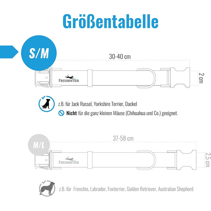 Dog collar and 2m dog leash set in an elegant design - adjustable dog leash - Includes gift box - For small, medium & large dogs - Classic Collection, The Original (37-58cm) (30-40cm neck circumference)