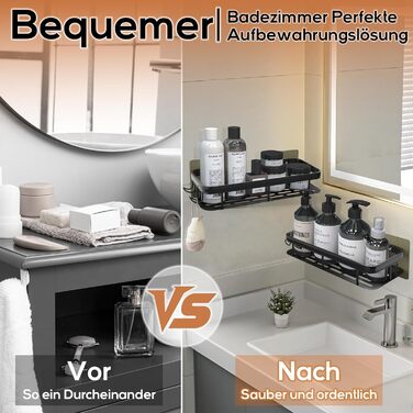 Полиця для душу Dealswin без свердління, 2 шт. Органайзер для ванної кімнати, полиця для зберігання та організації з великою місткістю, тримач для шампуню для душу та ванної кімнати (чорний)