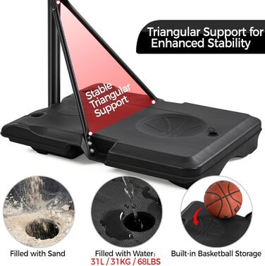 Yaheetech Adjustable Height Mobile Basketball Hoop Stand with Wheels - Indoor/Outdoor Basketball System