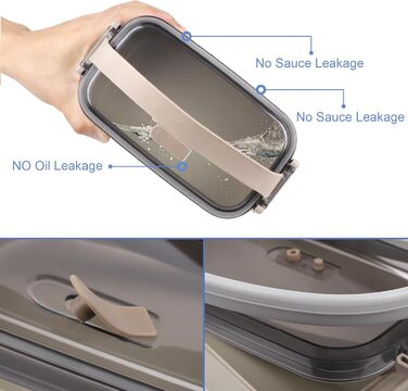 Ланчбокс Brotdose 3-х ярусний на 2200 мл з посудом, для дорослих, без BPA, підходить для мікрохвильової печі, бежевий