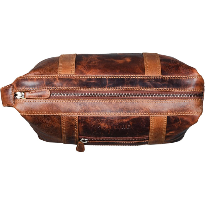 STILORD 'Bruno' Культиватор шкіряний вінтажний для чоловіків/жінок. Велика сумка для туалетних речей з двома відділеннями, ручка. Ідеально для подорожей. Колір: Коньячний