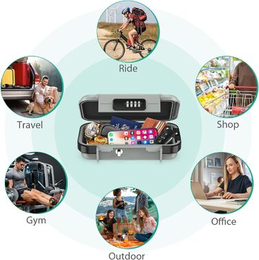 Сейф ORIA портативний з кодовим замком, водонепроникний, для відпочинку, подорожей, офісу (сірий)