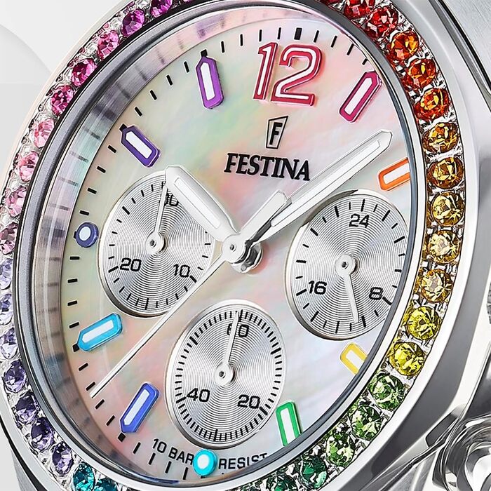 Жіночий кварцовий годинник Festina Boyfriend Chronograph F20606/2, сталь 316L, сріблястий, водонепроникність 10 ATM