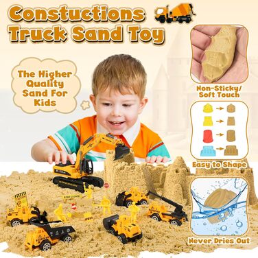 Subtail Magic Sand for Kids - 6 Construction Vehicles | 16 Castle Shapes | 18 Traffic Signs - Kinetic Sand Play Sand, Foldable Sandbox - Gifts for Boys and Girls Ages 3, 4, 5