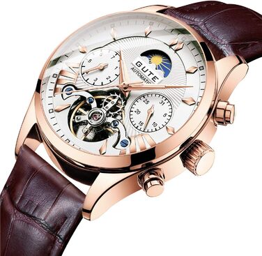 Чоловічий годинник з механічним годинником, водостійкий хронограф, бізнес, військовий, спортивний годинник з шкіряним ремінцем, елегантний подарунок для чоловіків