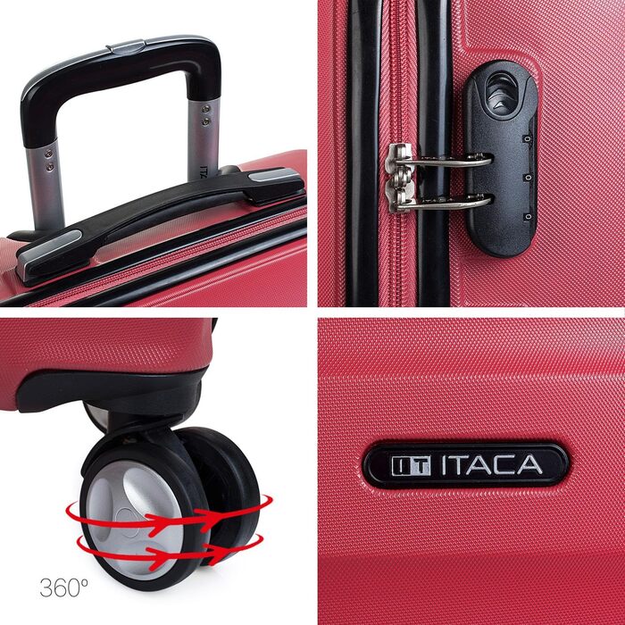 ITACA - Large Suitcase, 4 Wheels, Large Lightweight Suitcase. Rolling Travel Suitcase Large. Large Suitcase for Airplanes, Hard Shell with Checked Lock - Trolley, (Coral Red)