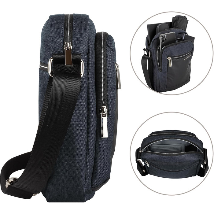 Чоловіча сумка Bugatti Sera на плечі, месенджер з відділенням для планшета, антрацит, S