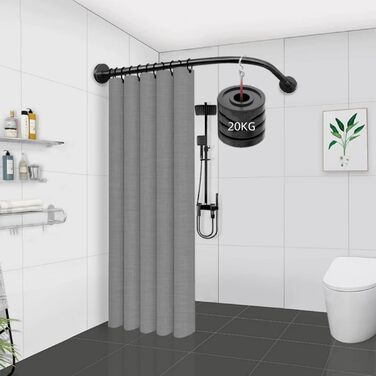 Штанга для душу без свердління, L-подібна, регульована, з нержавіючої сталі, для ванної кімнати та гардеробної (75-95 x 75-95 см) (Чорний, 75-95*90-130)