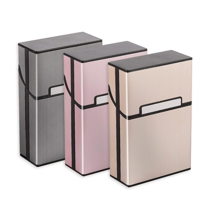 Металеве тютюноприладдя для 20 сигарет, рожеве золото, сірий, шампань, з магнітним замком