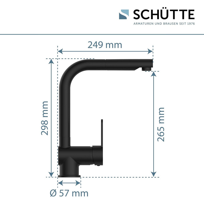 Кухонний змішувач SCHÜTTE LONDON з висувною лійкою, поворотний на 360°, з однорідним змішувачем, чорний, 29,8 см (для високого тиску)