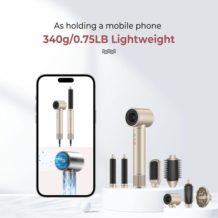 Air Styler 7 в 1: Фен-щітка, фен-щітка з дифузором, плойка для локонів, об'єм та укладка волосся, 1300W, 110000 обертів/хв